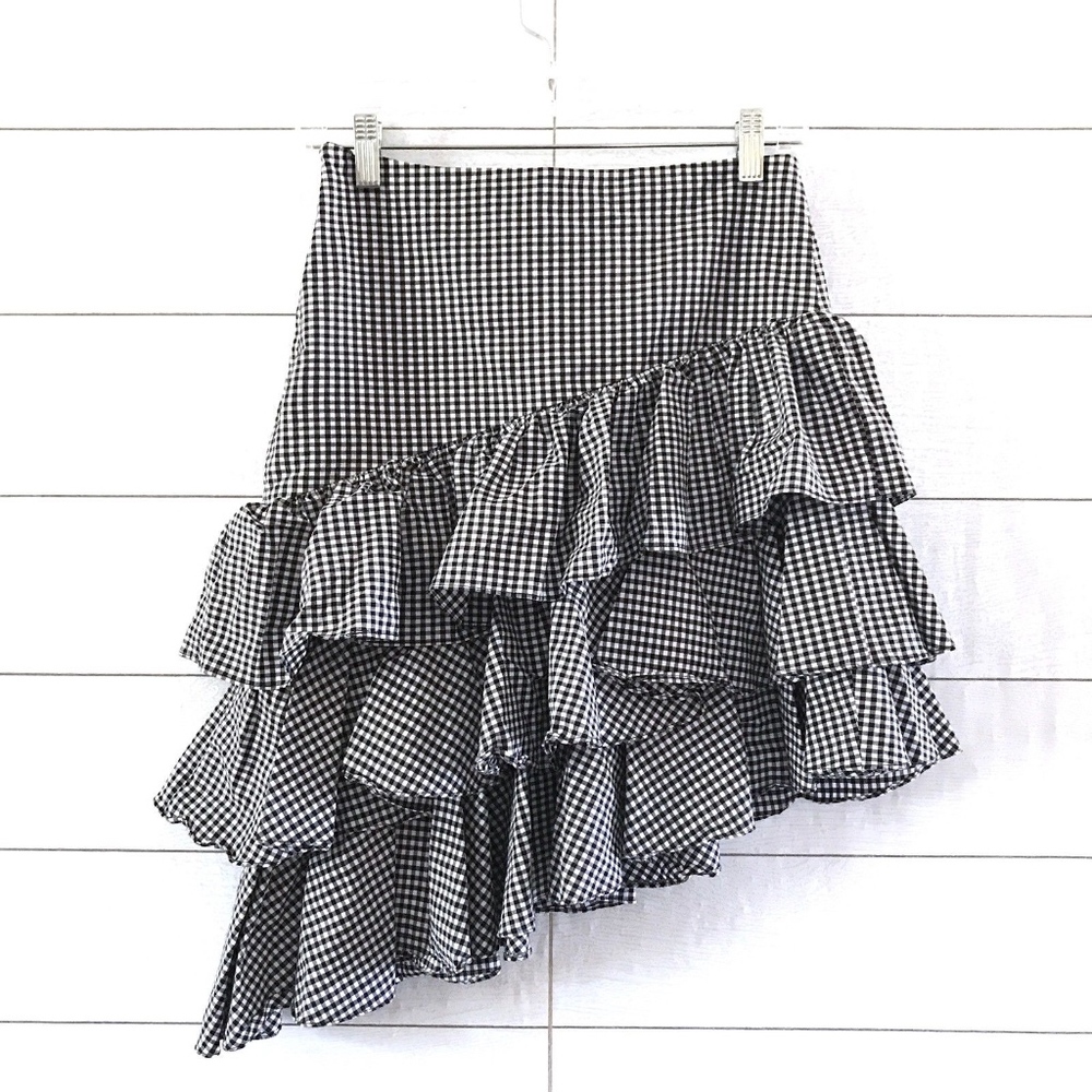 Intermix Marion Ruffle Black White Gingham Skirt - Picture 1 of 8
